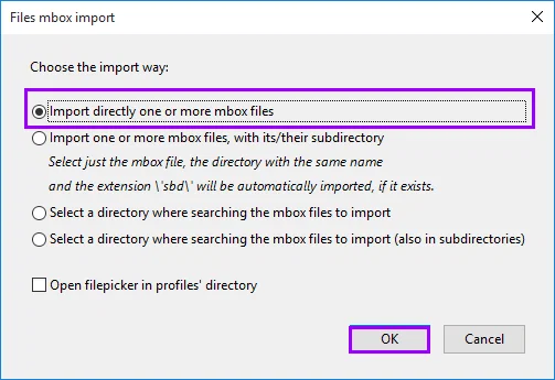 select import directly one or more mbox files